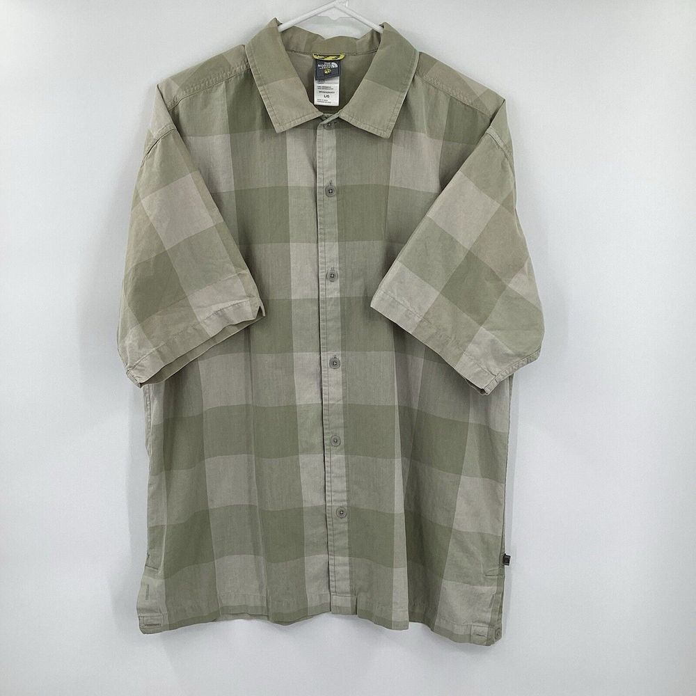 The North Face A5 Series Mens Large Gray Short Sleeve Button Front Plaid Shirt -